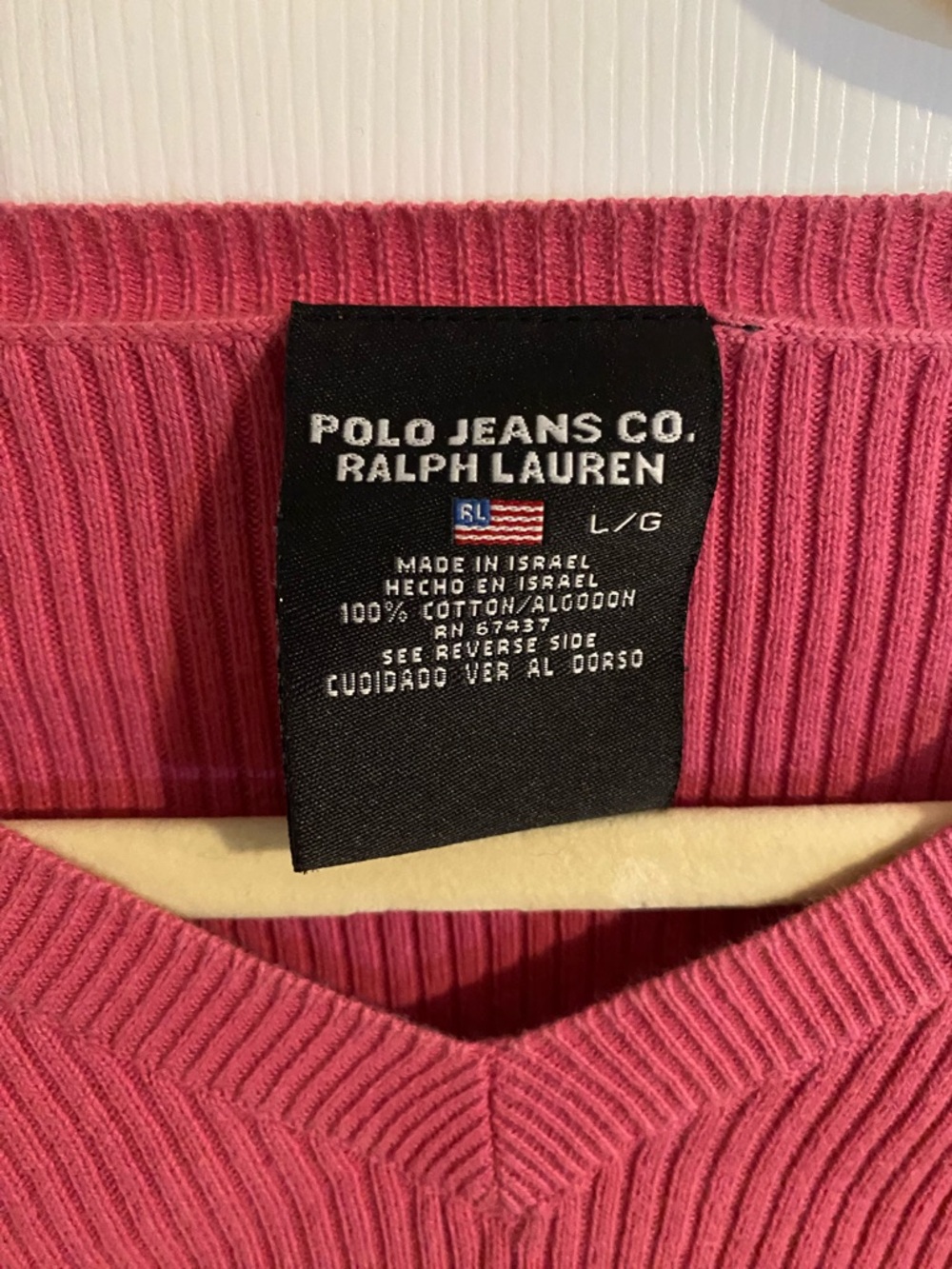 Polo Jeans Co. Ralph Lauren Pink Ribbed V-Neck Sweater - Picture 2 of 3